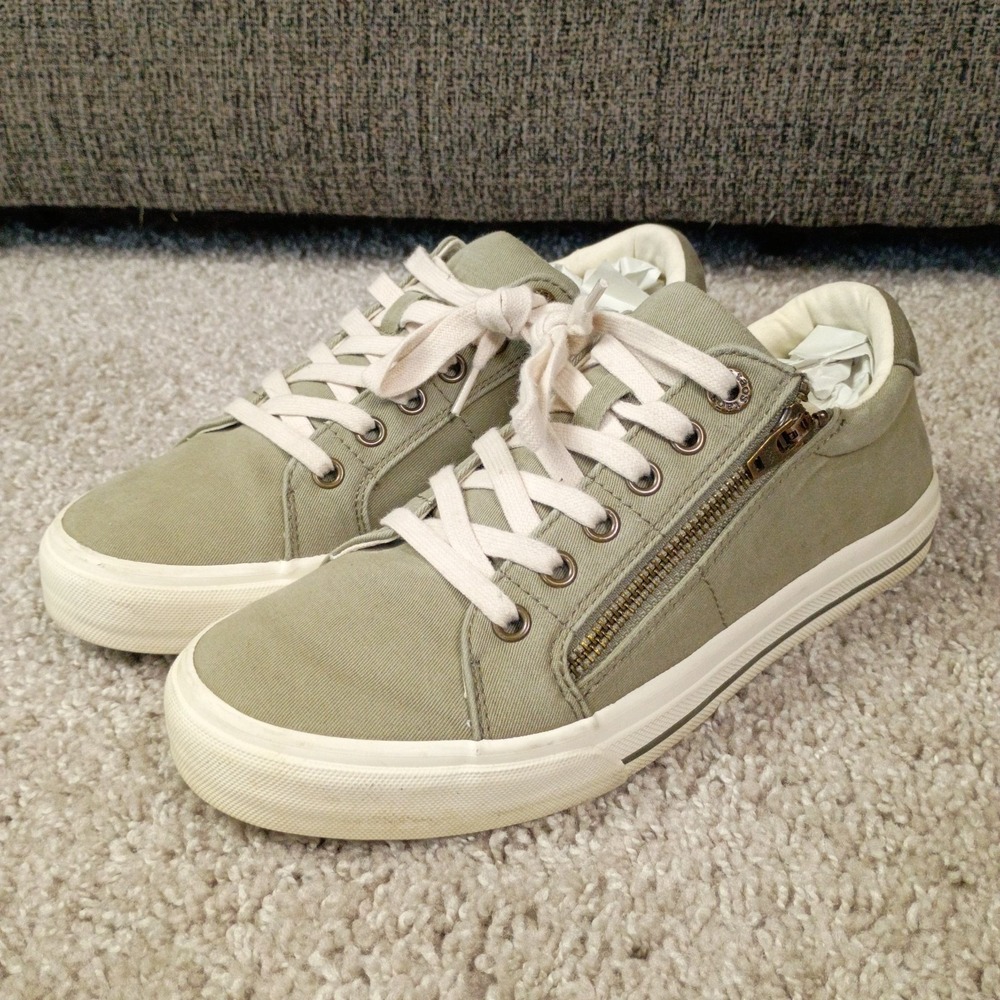 Taos Womens 8 Z Soul Canvas Zipper Casual Sneakers Lace Up Khaki Shoes - Picture 5 of 11